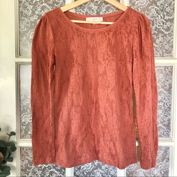 LOFT Tops - LOFT Burnt Orange Lace Long Sleeve Top